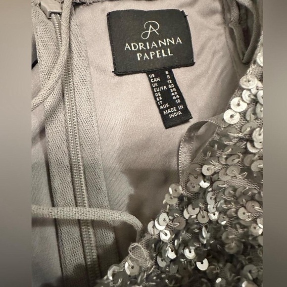 Adrianna Papell v-neck Silver sequin Tulle Long Evening Gown Fairy Goddess dress - Picture 7 of 8